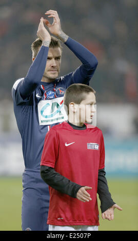 Paris Saint-Germain del centrocampista inglese David Beckham durante la Coppa francese partita di calcio Parigi Saint-Germain (PSG) vs Olympique De Marseille (OM) presso il Parc des Princes Stadium con: David Beckham dove: Parigi, Francia Quando: 27 Feb 2013 Foto Stock