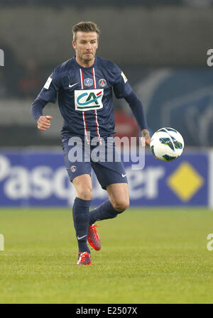 Paris Saint-Germain del centrocampista inglese David Beckham durante la Coppa francese partita di calcio Parigi Saint-Germain (PSG) vs Olympique De Marseille (OM) presso il Parc des Princes Stadium con: David Beckham dove: Parigi, Francia Quando: 27 Feb 2013 Foto Stock