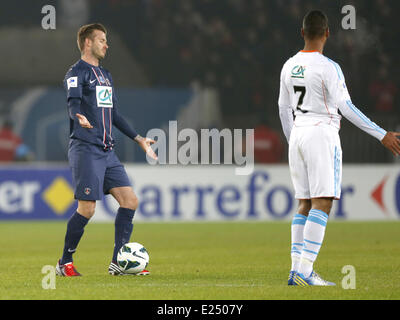 Paris Saint-Germain del centrocampista inglese David Beckham durante la Coppa francese partita di calcio Parigi Saint-Germain (PSG) vs Olympique De Marseille (OM) presso il Parc des Princes Stadium con: David Beckham dove: Parigi, Francia Quando: 27 Feb 2013 Foto Stock