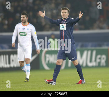 Paris Saint-Germain del centrocampista inglese David Beckham durante la Coppa francese partita di calcio Parigi Saint-Germain (PSG) vs Olympique De Marseille (OM) presso il Parc des Princes Stadium con: David Beckham dove: Parigi, Francia Quando: 27 Feb 2013 Foto Stock