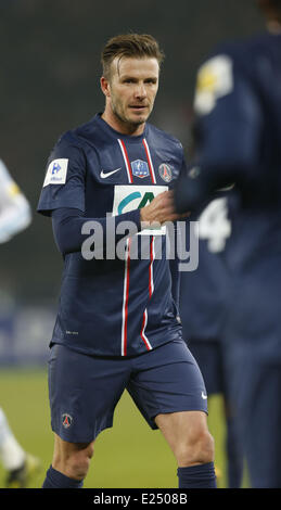 Paris Saint-Germain del centrocampista inglese David Beckham durante la Coppa francese partita di calcio Parigi Saint-Germain (PSG) vs Olympique De Marseille (OM) presso il Parc des Princes Stadium con: David Beckham dove: Parigi, Francia Quando: 27 Feb 2013 Foto Stock