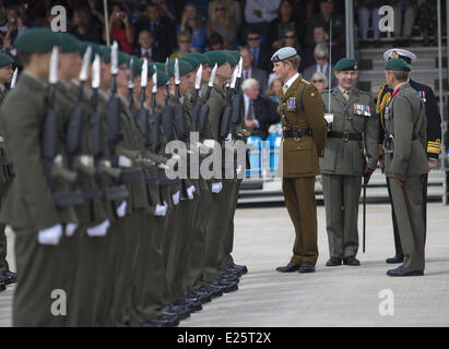 La Gran Bretagna è il principe Harry, Commodore-in-Chief navi di piccole dimensioni e le immersioni, visite dei Royal Marines Tamar, HM Base Navale di Devonport, Plymouth. Il principe ha aperto ufficialmente la Royal Navy di nuova costruzione centro di eccellenza anfibio. Durante il tour, il principe Harry ha preso la parata, salutano e rivisto la guardia e sfilata di 1 Assault Squadron Royal Marines. Egli ha anche partecipato ad un ricevimento per il personale militare e per le loro famiglie e uniti per una unità fotografia con 1 gruppo di assalto Royal Marines con: il principe Harry del Galles dove: Plymouth, Regno Unito quando: 02 Ago 2013 Foto Stock