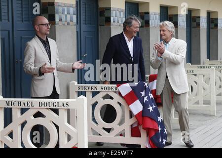 Noi attore Michael Douglas in spiaggia spogliatoio dedicato a lui sulla Promenade des Planches barenatura della Deauville noi Film Festival con: Michael Douglas dove: Deauville quando: 31 Ago 2013 Foto Stock