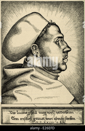 Martin Luther, (1483-1546). Riformatore tedesco. Ritratto. Incisione di Daniel Hopfer, 1523. Foto Stock