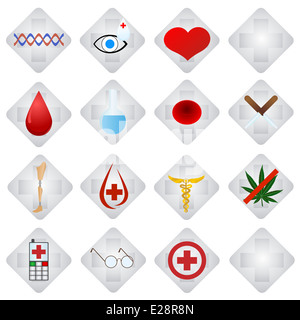 Set di icone di medici e gli oggetti. Immagine su sfondo bianco. Foto Stock