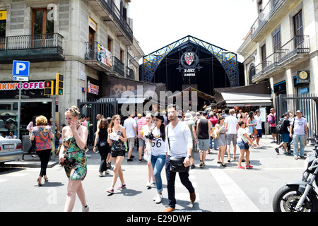 Ingresso, Mercat de la Boqueria, La Rambla. Barcellona, in Catalogna, Spagna. Foto Stock