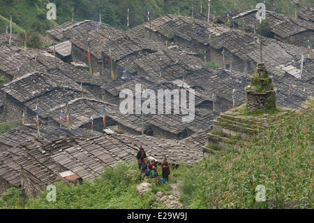 Il Nepal, zona di Bagmati, Distretto Rasuwa, Trisuli Valley, Gatlang, Tamang Heritage Trail, vista generale sul villaggio Foto Stock