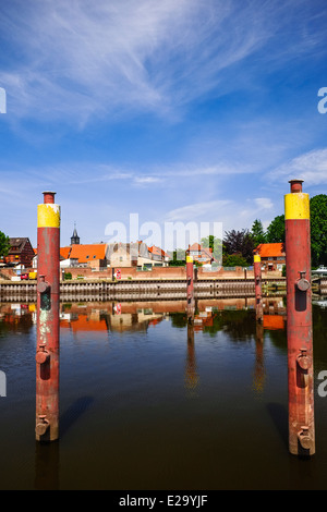 Porto e la foce del fiume Aland, Schnackenburg, Bassa Sassonia, Germania Foto Stock