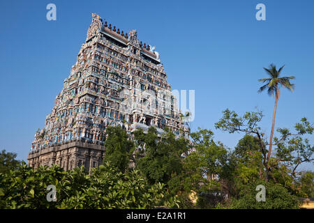 India, Tamil Nadu, Chidambaram, il tempio, uno dei quattro Gopura (ingresso torre) Foto Stock