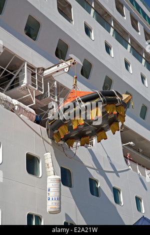 Prova di evacuazione di P & O Cruises la nave Aurora in Olden Norvegia Foto Stock