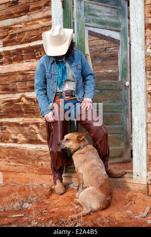 Stati Uniti, Wyoming, Shell, il nascondiglio Guest Ranch, il cow-boy, Lizzy Foto Stock