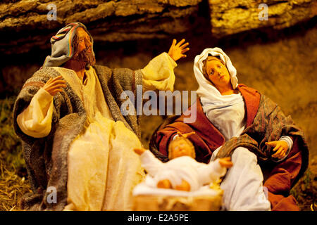 Francia, Bouches du Rhone, Allauch, Notre Dame du Chateau (Cappella della Madonna del Castello), il presepe creato da Maryse Lando, santons Foto Stock