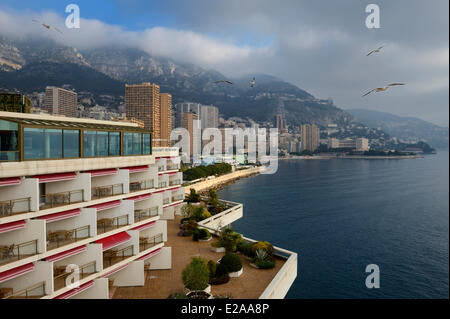 Principato di Monaco, Monaco, Montecarlo, Fairmont Hotel e il Quartiere Moneghetti in background Foto Stock