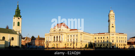 La Romania, Transilvania Regione, Oradea, la Piata Unirii con il municipio (primaria) e la Santa Chiesa Ladislas (Biserica Foto Stock