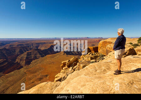 Stati Uniti, Utah, Bluff area, Muley Point, vicino Mexican Hat, punto di vista sul bordo di Cedar Mesa affacciato sul profondo canyon Foto Stock