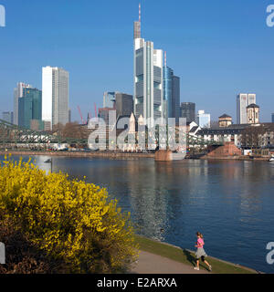 Germania, Hesse, Frankfurt am Main, le rive del fiume principale e sullo skyline Foto Stock