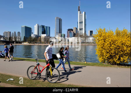 Germania, Hesse, Frankfurt am Main, le rive del fiume principale e sullo skyline Foto Stock