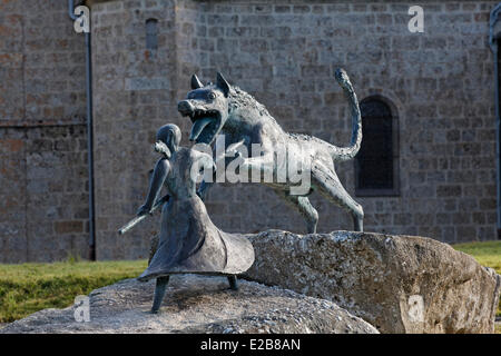 Francia, Haute Loire, Gevaudan, montagne di Margeride, Auvers, monumento commemorativo della battaglia di Marie Jeanne Servizio servo Foto Stock