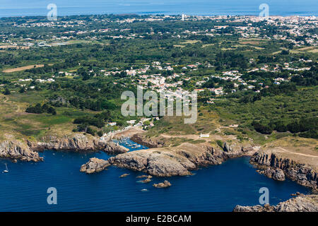 Francia, Vendee, Ile d'Yeu, Port de la Meule (vista aerea) Foto Stock