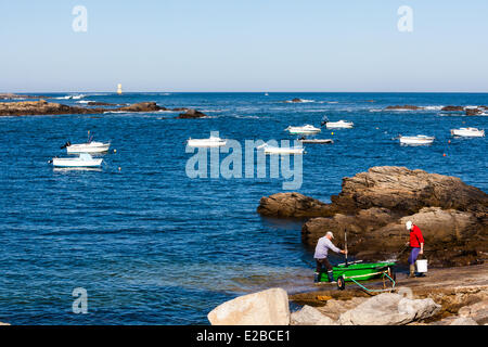 Francia, Vendee, Ile d'Yeu, Anse des Broches, ritorno di pesca Foto Stock