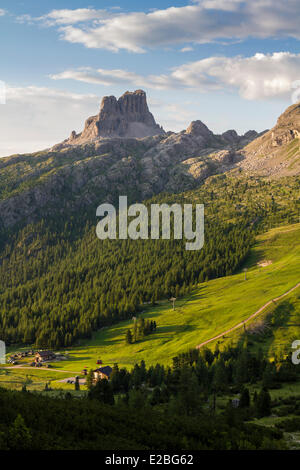 L'Italia, Veneto, provincia di Belluno, Dolomiti, elencato come patrimonio mondiale dall'UNESCO, dal Passo Falzarego (2040 m), monte Averau Foto Stock