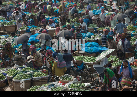 Chapainawabganj, Bangladesh, 17 Giugno, 2014. Commercio all'ingrosso di mango al mercato Kansat. Chapainawabganj, Bangladesh. Bangladesh generalmente produce circa 800.000 tonnellate di manghi su 51.000 ettari di bosco. Chapainawabganj produce da solo quasi 200.000 tonnellate di manghi su 23,282 ettari di terreno. Credito: zakir hossain chowdhury zakir/Alamy Live News Foto Stock