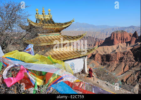 Cina, Qinghai, Amdo, Jiantsa county, Khamra National Park, Namzong, 3 studiosi hermitage Foto Stock