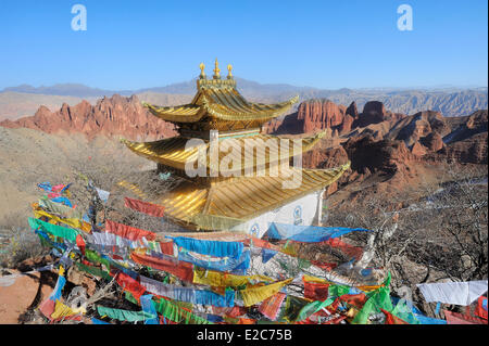 Cina, Qinghai, Amdo, Jiantsa county, Khamra National Park, Namzong, 3 studiosi hermitage Foto Stock