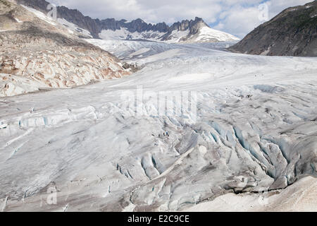 La Svizzera nel canton Vallese, il ghiacciaio del Rodano nelle Alpi Svizzere Foto Stock