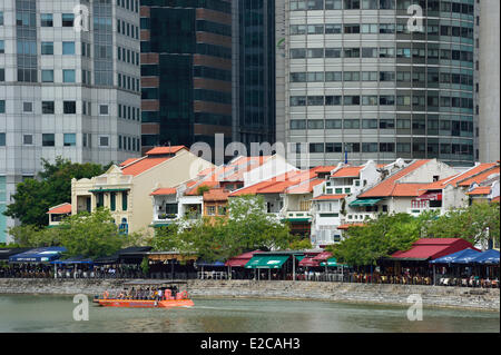 Singapore, Boat Quay e il quartiere degli affari Foto Stock
