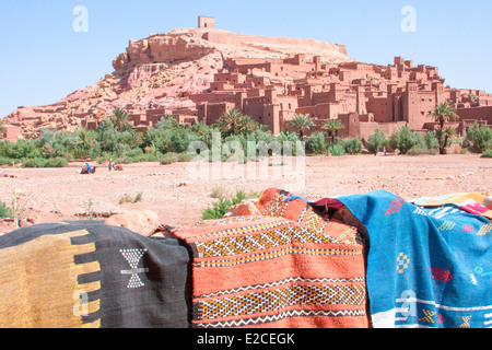 Vista di Ait Benhaddou vicino a Ouarzazate nel sud, Marocco, Africa del Nord. Foto Stock