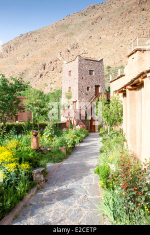 Vista della Kasbah Toubkal vicino a Imlil in Alto Atlante, Marocco, Africa del Nord. Foto Stock