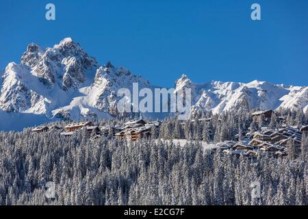 Francia, Savoie, Massif de la Vanoise, Valle Tarentaise, 3 valli, Courchevel 1850 ski resort Foto Stock