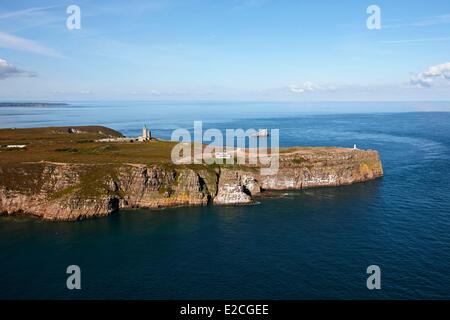 Francia, Cotes d'Armor, Costa Smeralda, Plevenon, Cap Frehel (vista aerea) Foto Stock