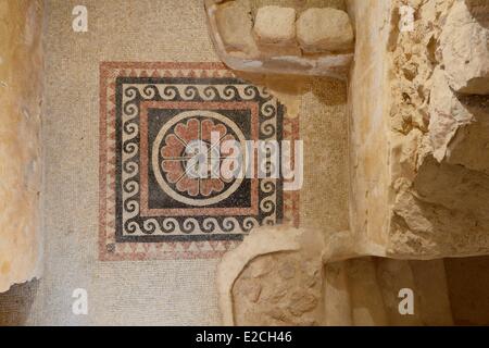 Israele nel deserto del Negev, fortezza di Masada, elencati come patrimonio mondiale dall' UNESCO, il palazzo occidentale, decorata con pavimenti a mosaico è stato utilizzato per ricevimenti e sistemazione degli ospiti di Erode Foto Stock