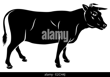 Una illustrazione di una mucca o di Bull, potrebbe essere un'etichetta alimentare o icona di menu per le carni bovine Foto Stock