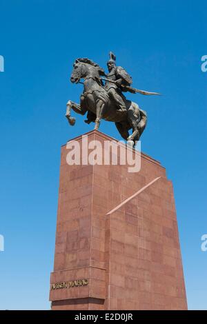 Kirghizistan Chuy Provincia Bishkek statua di Manas su piazza Ala-Too Foto Stock