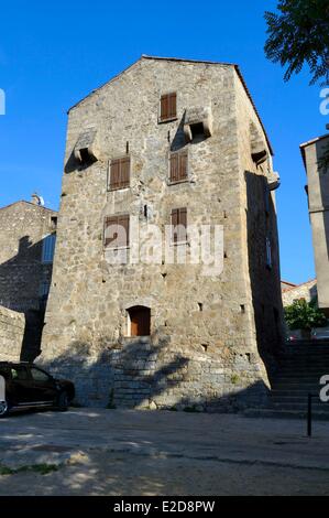 Francia, Corse du Sud, Alta Rocca, Sainte Lucie de Tallano (Santa Lucia di Tallà), casa fortificata chiamato Maison Giacomoni Foto Stock