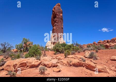 Stati Uniti Utah Colorado Plateau Parco Nazionale Arches Giardino del Diavolo sezione Dark Angel monolito Foto Stock