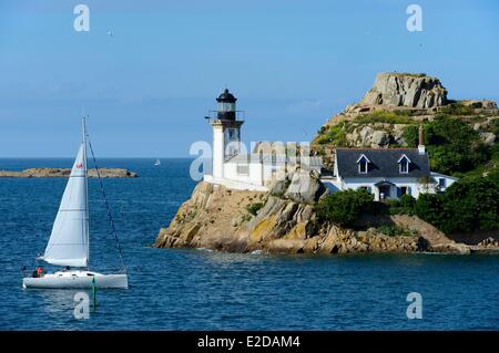 Francia Finisterre Morlaix bay Carantec faro di Isola Louet (anche una guest house in estate) Foto Stock