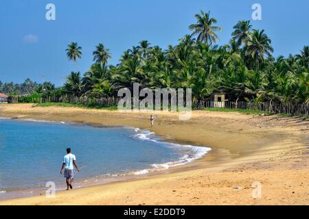 Sri Lanka Provincia Occidentale Gampaha Hendala Quartiere Spiaggia della scogliera di Pegasus uomo a camminare in bordo di mare Foto Stock