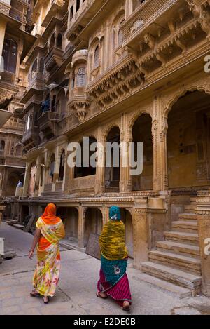 India Rajasthan Jaisalmer il patwa-ki haveli fu costruita nei primi anni del XIX secolo Foto Stock