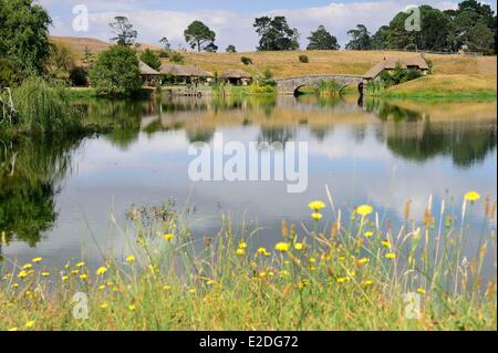 Nuova Zelanda Isola del nord Matamata Hobbiton the hobbit villaggio costruito per la visione del film Il Signore degli Anelli di Peter Jackson Foto Stock