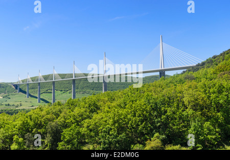 Il viadotto di Millau, un cavo-alloggiato ponte vicino alla città di Millau nel sud della Francia Foto Stock