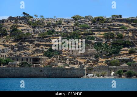 Grecia Creta Agios Nikolaos regione isola di Elounda Spinalonga Fort (Kalydon) la fortezza veneziana Foto Stock