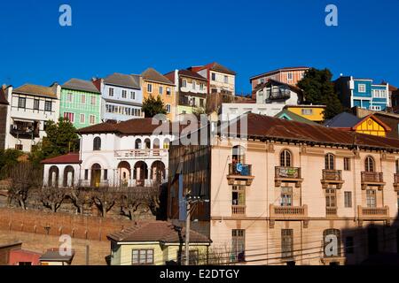 Cile Valparaiso Regione Valparaiso centro storico sono classificati come patrimonio mondiale dall' UNESCO la città si sviluppa su quaranta colline Foto Stock