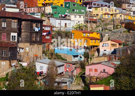 Cile Valparaiso Regione Valparaiso centro storico sono classificati come patrimonio mondiale dall' UNESCO case colorate Foto Stock