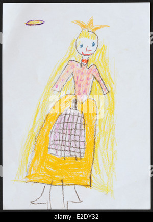 Bambino originale del disegno di una principessa disegnato da una bambina di cinque anni. Foto Stock