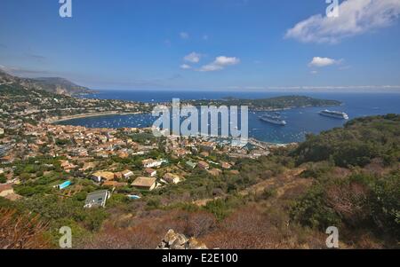 Francia Alpes Maritimes Villefranche sur Mer St Jean Cap Ferrat vista dal Mont Boron Foto Stock