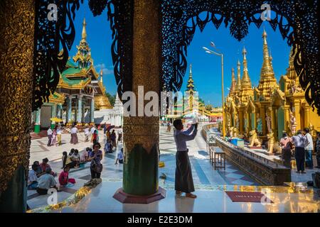 Myanmar (Birmania) divisione di Yangon Yangon distretto di Kandawgyi Shwedagon pagoda visitando buddista Foto Stock